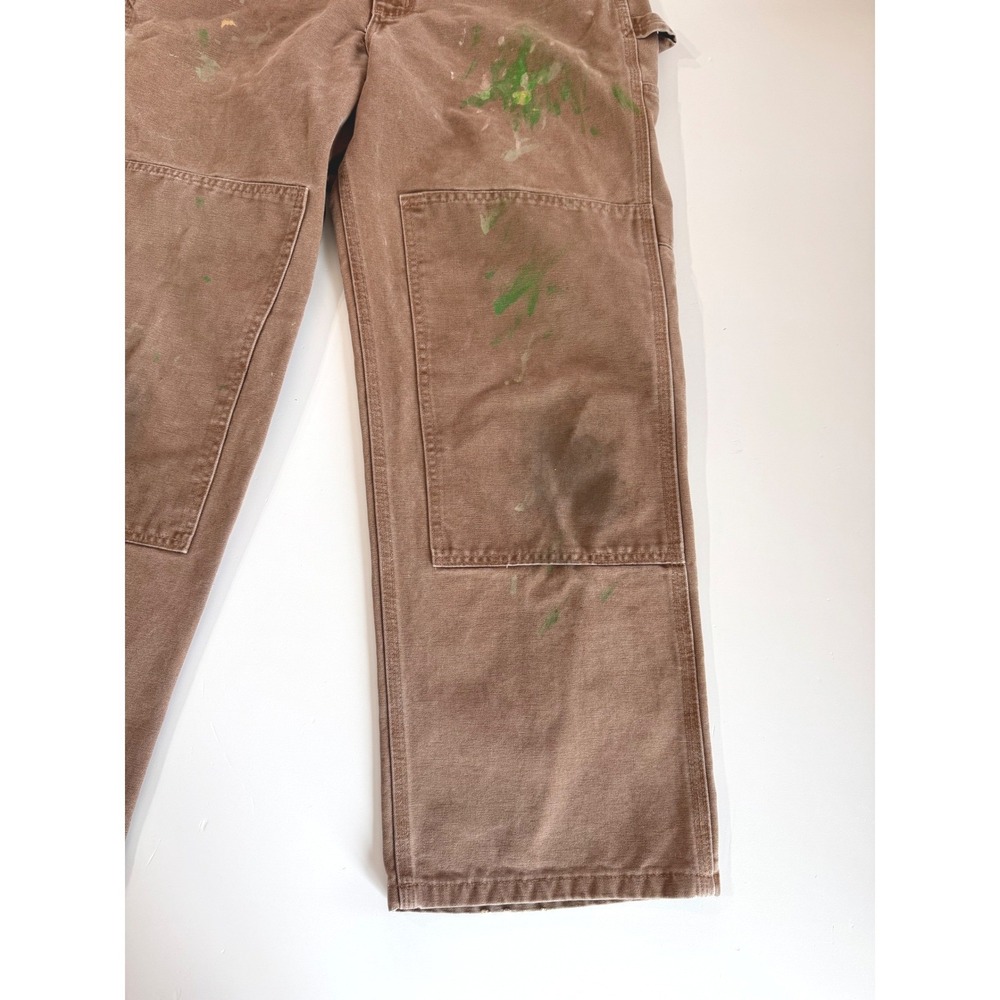 Carhartt R08 BRN Brown Duck Double Knee Bib Overalls Distressed Paint 32x30 Mens - Picture 7 of 13